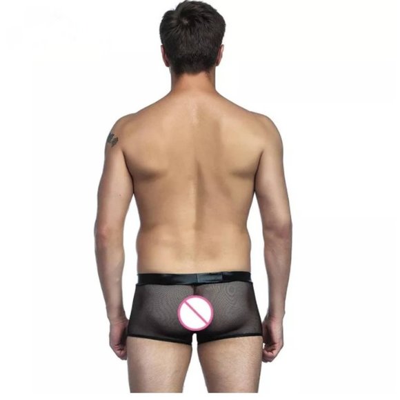 🍑Gay Pride Costume Festival Parade Black Mesh Sexy faux leather US SMALL(28-30) - Picture 4 of 5